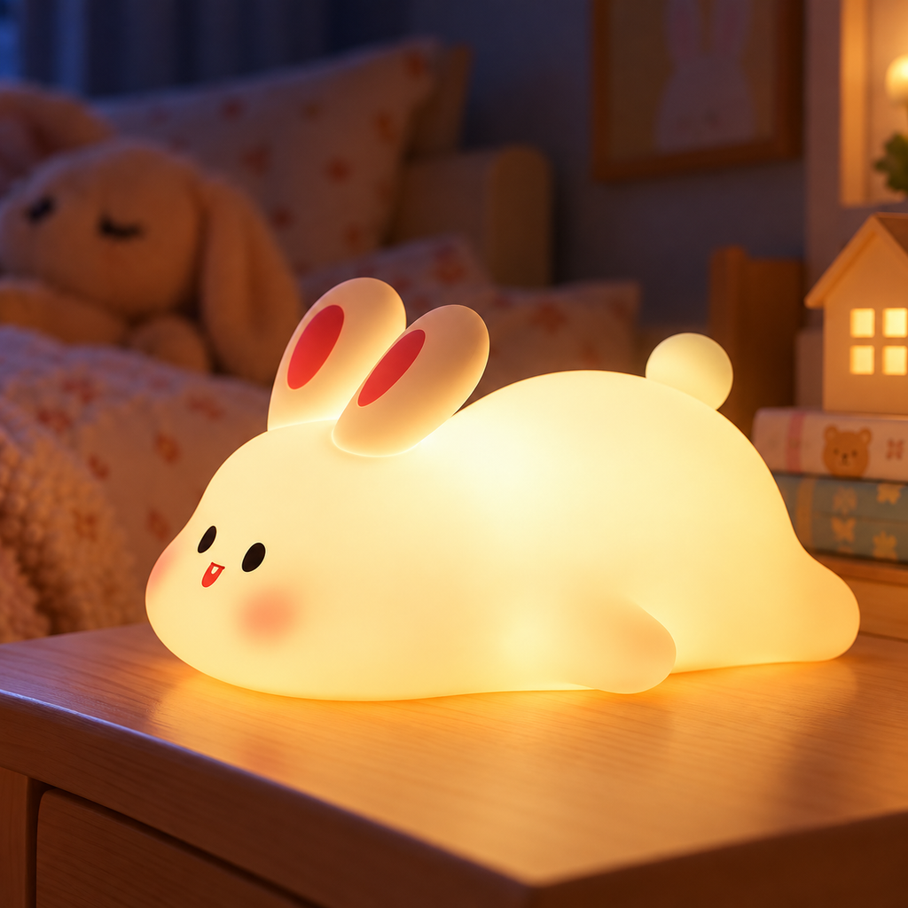 Veilleuse lapin en silicone allumée, lumière douce pour chambre d'enfant