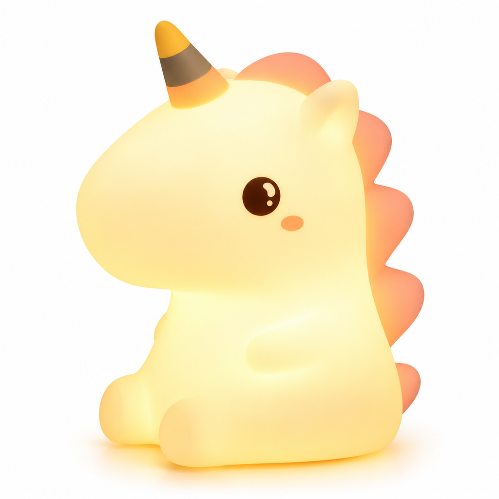 Veilleuse licorne en silicone allumée, lumière douce