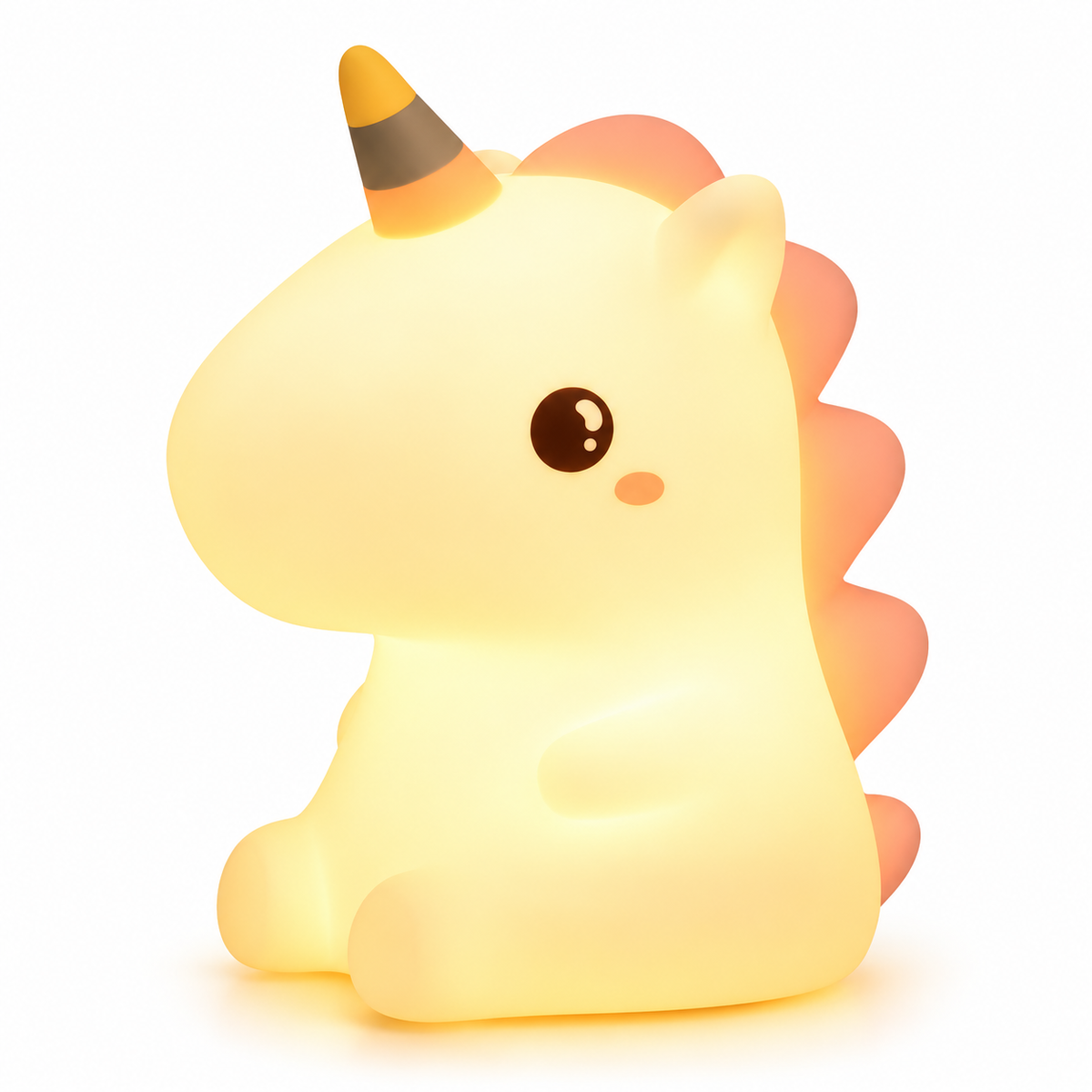 Veilleuse licorne en silicone allumée, lumière douce