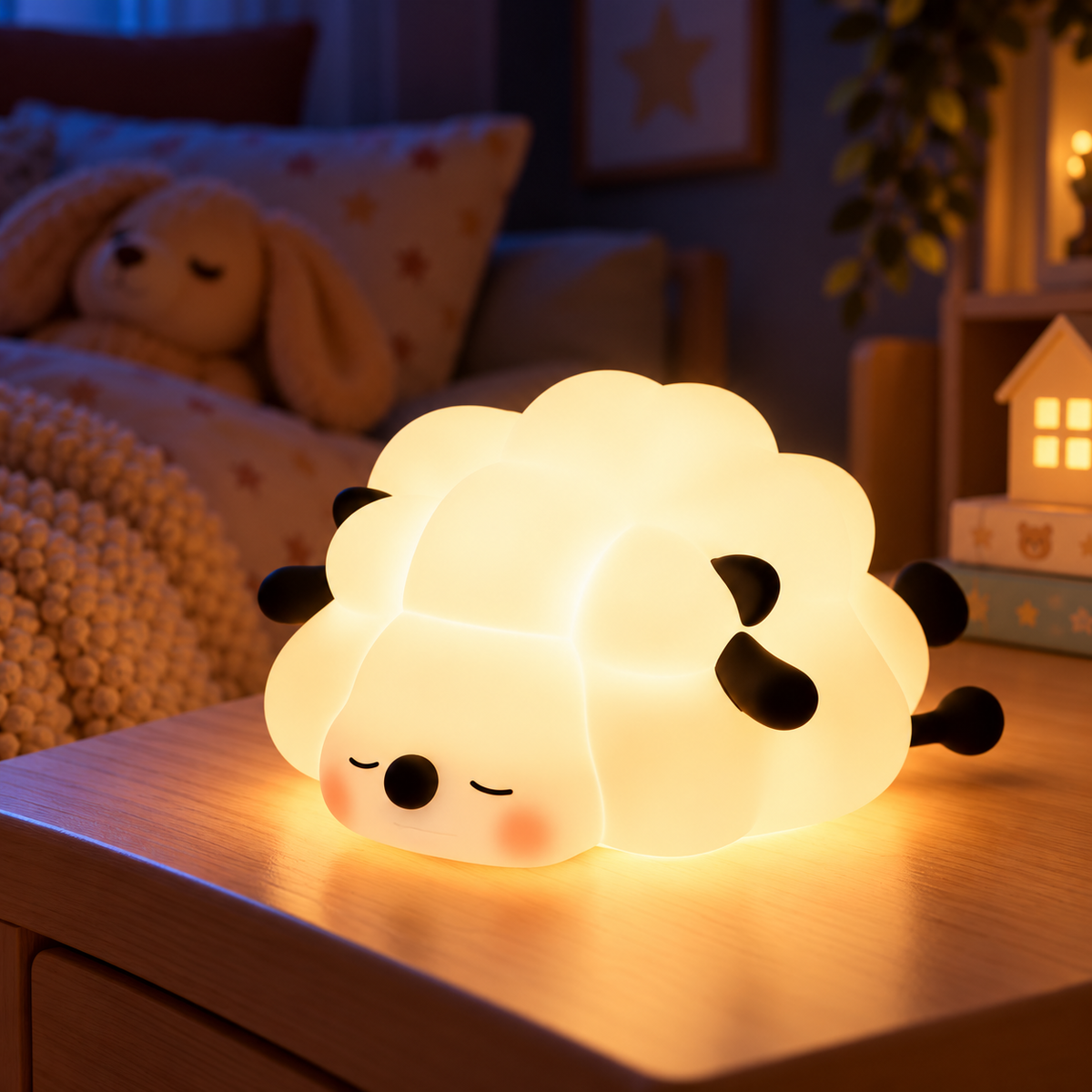 Veilleuse mouton en silicone allumée, lumière douce pour chambre d'enfant